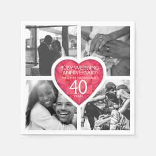 Serviette En Papier Ruby 40e anniversaire de mariage coeur quatre phot