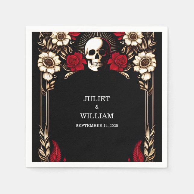 Serviette En Papier Ruby épais Claret Blanc Coeur Rouge Noir Mariage (Devant)