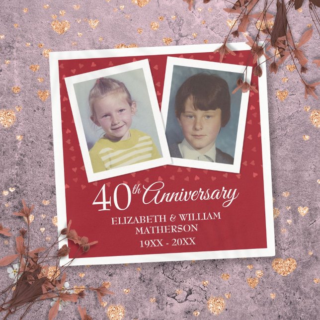 Serviette En Papier Ruby Mariage 40e anniversaire Enfance Photos (Ruby Wedding 40th Anniversary Childhood Photos Napkins)