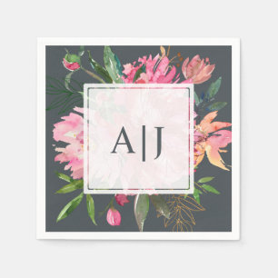 Serviette En Papier Ruby Pink Peony Floral Monogramme botanique