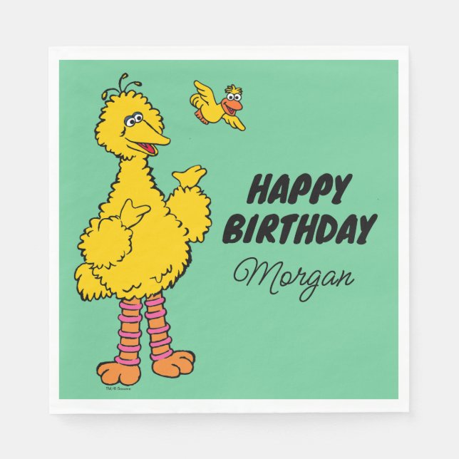 Serviette En Papier Rue Sésame | Big Bird & Little Bird Anniversaire (Devant)