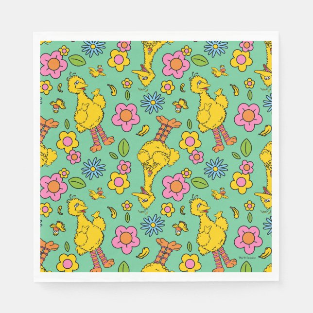 Serviette En Papier Rue Sésame | Big Bird & Little Bird Motif (Devant)