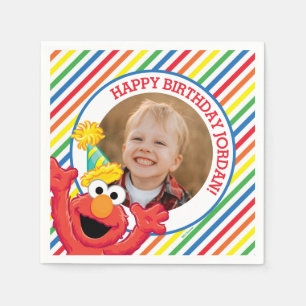 Serviette En Papier Rue Sésame   Elmo - Anniversaire Arc-en-ciel
