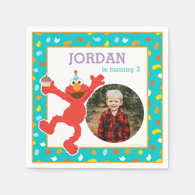 Serviette En Papier Rue Sésame | Elmo - Cupcake & Confetti Anniversair (Devant)