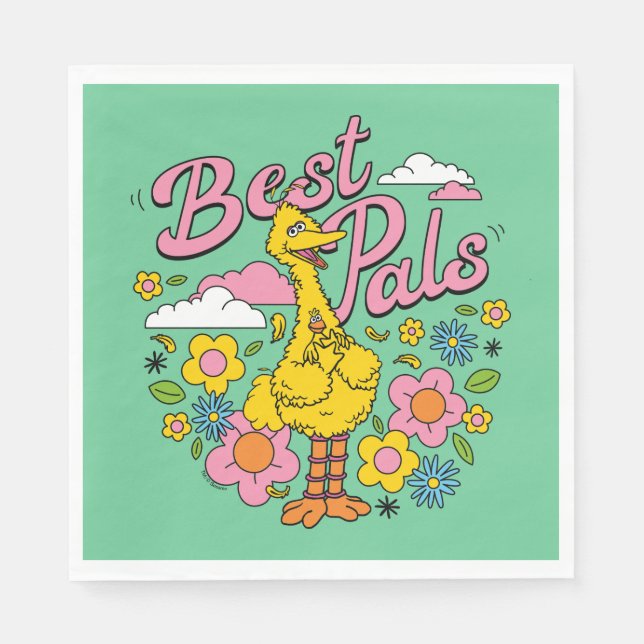 Serviette En Papier Rue Sésame | Meilleurs potes d'oiseaux jaunes (Devant)