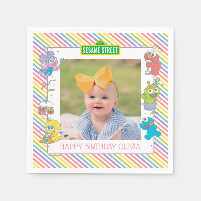 Serviette En Papier Rue Sésame | Premier anniversaire du bébé (Devant)