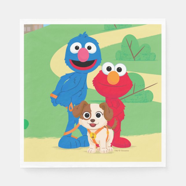 Serviette En Papier Rue Sésame | Tango Avec Grover & Elmo (Devant)