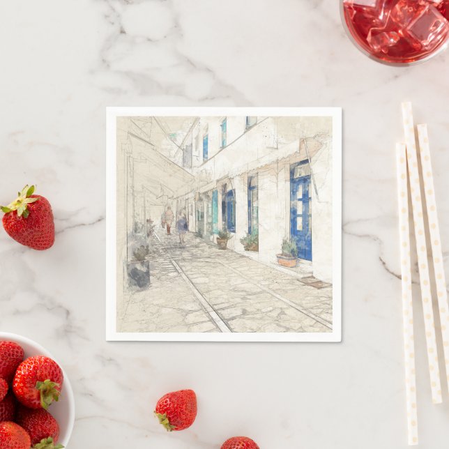 Serviette En Papier Rue Spetses Grèce – Île grecque traditionnelle (En situation)