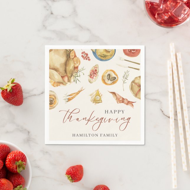Serviette En Papier Russe Automne Aquarelle Chute Turquie Thanksgiving (En situation)