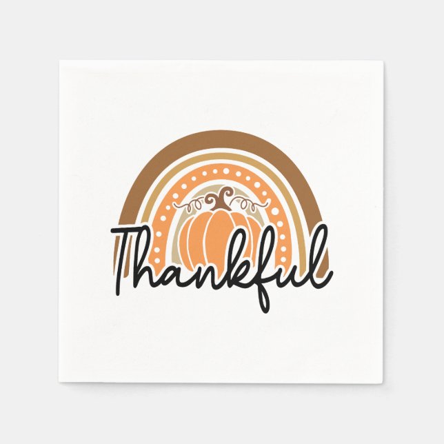 Serviette En Papier Russe Boho Citrouille Rainbow Thankful (Devant)