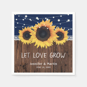 Serviette En Papier Russe Burlap de bois Tournesol Mariage bleu marine