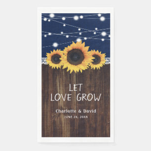 Serviette En Papier Russe Burlap Wood Sunflower Mariage bleu marine