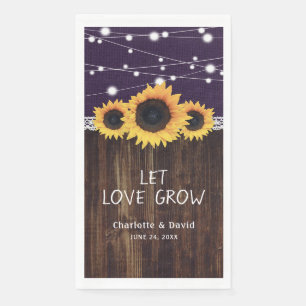 Serviette En Papier Russe Burlap Wood Sunflower violet Mariage