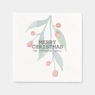 Serviette En Papier Russe Joyeux Noël Holly Berry Aquarelle rouge