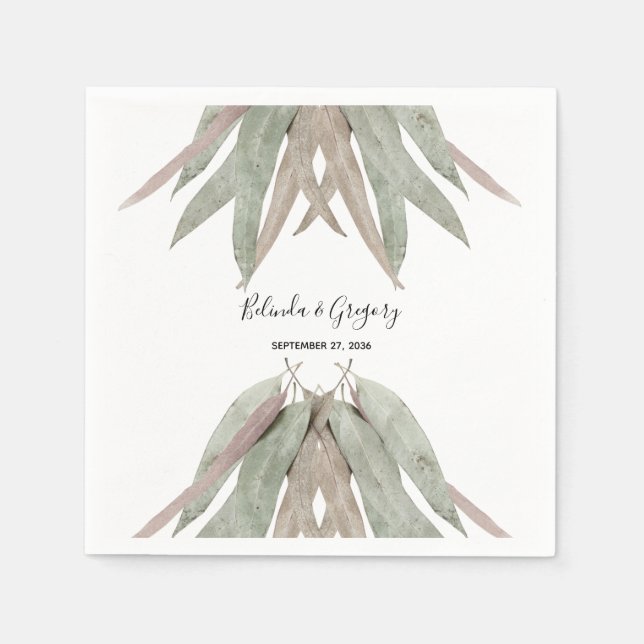 Serviette En Papier Russe Mariage feuille Eucalyptus (Devant)