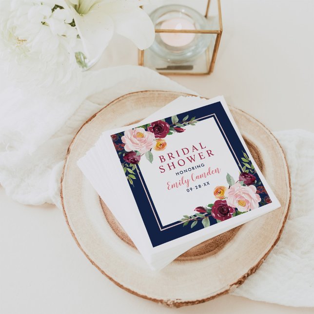 Serviette En Papier Russe Marine Bourgogne rose Fête des mariées flora (Créateur téléchargé)
