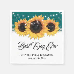 Serviette En Papier Russe Turquoise Burlap Lace Mariage tournesol