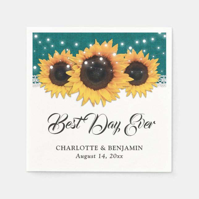 Serviette En Papier Russe Turquoise Burlap Lace Mariage tournesol (Devant)