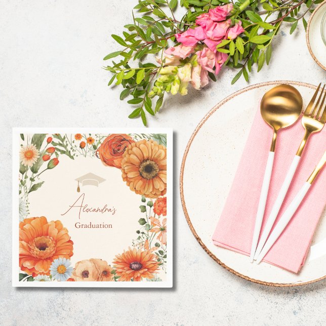 Serviette En Papier Rust Fleurs en terre cuite Burnt Orange Graduation (Créateur téléchargé)