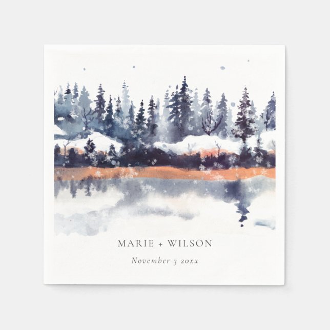 Serviette En Papier Rust Navy Winter Pine Forest Mariage de neige (Devant)