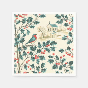 Serviette En Papier Rustic Bird et Poinsettia Motif de Noël (7)