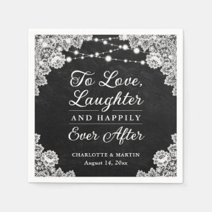 Serviette En Papier Rustic Black Chalkboard Heureux Jamais après Maria
