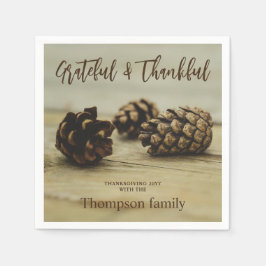 Serviette En Papier Rustic Brown Pinecones Custom Name Thanksgiving