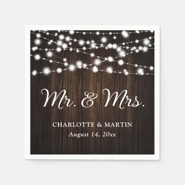 Serviette En Papier Rustic Country M. et Mme Mariage Napkins (Devant)