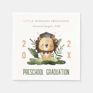 Serviette En Papier Rustic Cute Kids Lion Foliage Préscolaire Graduati