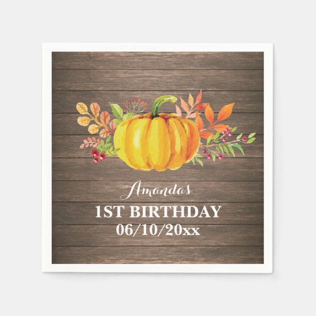 Serviette En Papier Rustic Fall Citrouille Anniversaire de fête Napkin (Devant)