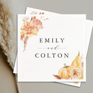 Serviette En Papier Rustic Fall Gold Floral Citrouille Mariage