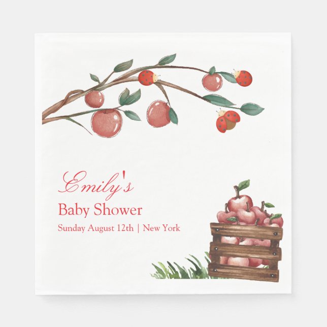 Serviette En Papier Rustic Farm Ladybug Apple Baby shower fille (Devant)