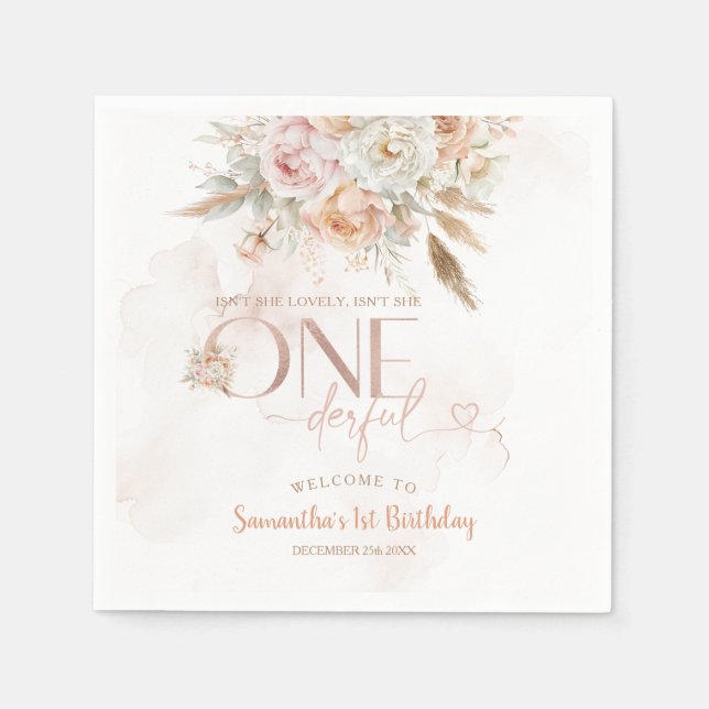 Serviette En Papier Rustic Floral n'est-elle pas Onederful Birthday Pa (Devant)