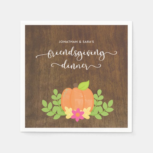 Serviette En Papier Rustic Friendsgiving Citrouille et verdure (Devant)