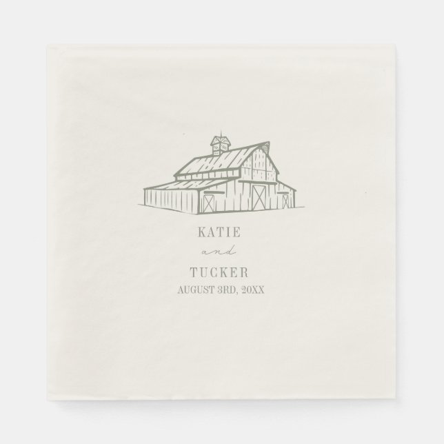 Serviette En Papier Rustic Grange Mariage vert Sage (Devant)