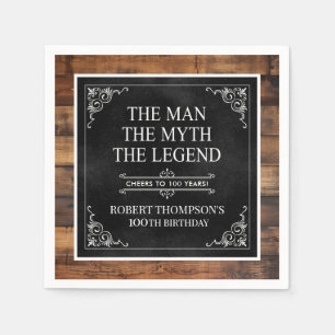 Serviette En Papier Rustic Man Myth Légende 100e anniversaire Noir
