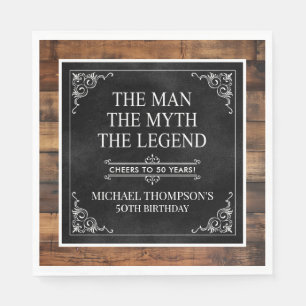 Serviette En Papier Rustic Man Myth Légende 50e anniversaire Noir