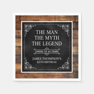Serviette En Papier Rustic Man Myth Légende 65e anniversaire Noir