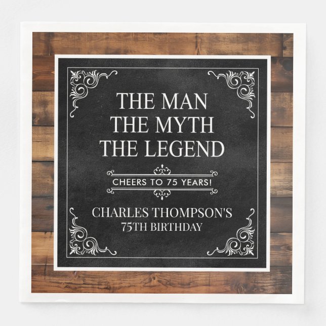 Serviette En Papier Rustic Man Myth Légende 75e anniversaire Noir (Devant)