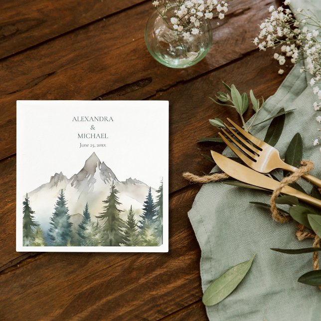 Serviette En Papier Rustic Mountain Forest Evergreen Tree Wedding (Créateur téléchargé)