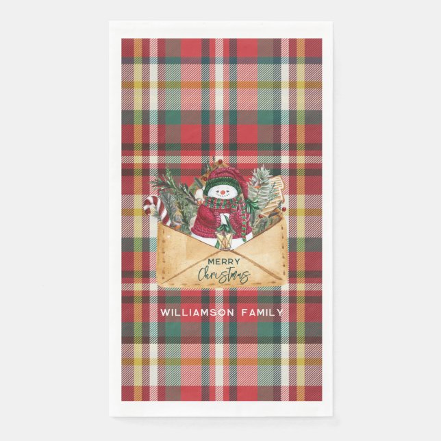 Serviette En Papier Rustic Plaid Christmas Custom Family (Devant)