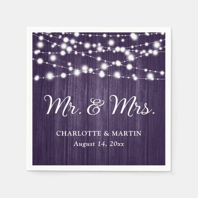 Serviette En Papier Rustic Purple M. et Mme Mariage Napkins (Devant)