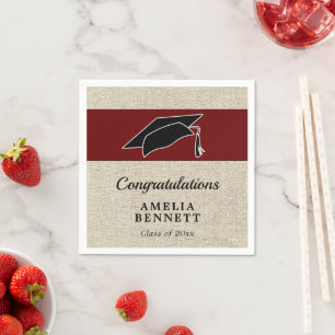 Serviette En Papier Rustic Red Félicitations Casquette diplômé
