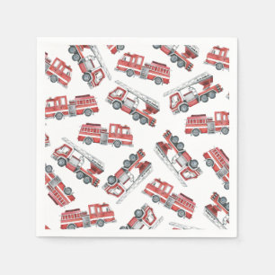 Serviette En Papier Rustic Red Firetruck Joyeux papier d'anniversaire