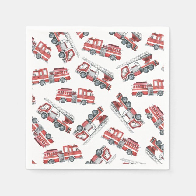 Serviette En Papier Rustic Red Firetruck Joyeux papier d'anniversaire  (Devant)