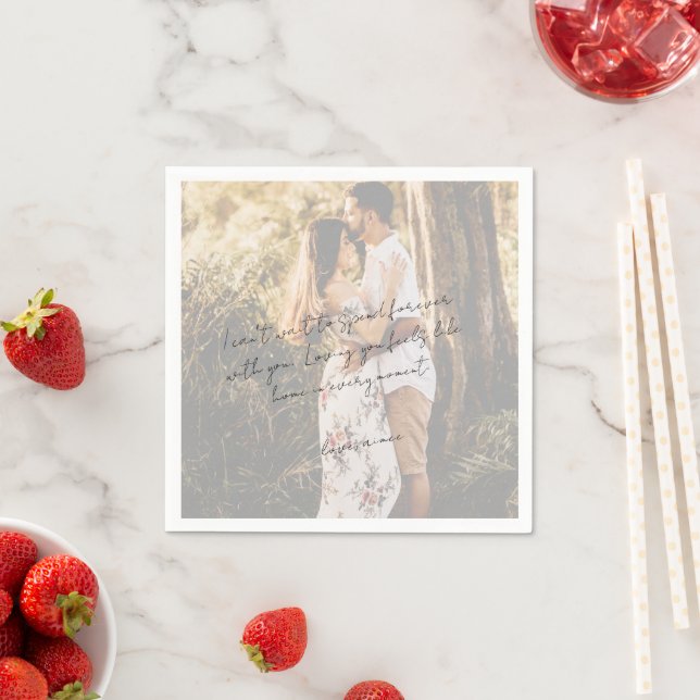 Serviette En Papier Rustic Script Love Note Photo Modern Wedding (En situation)