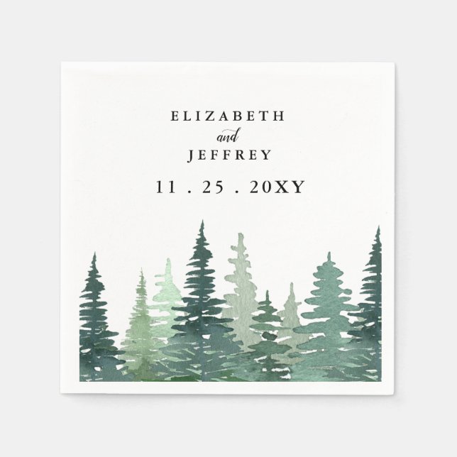 Serviette En Papier Rustic Watercolor Pine Forest Mariage d'hiver (Devant)