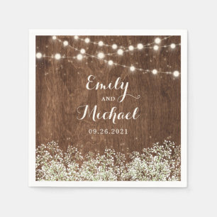 Serviette En Papier Rustic Wood Baby's Breath String Mariage
