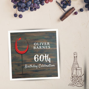 Serviette En Papier Rustic Wood Red Wine 60e fête d'anniversaire
