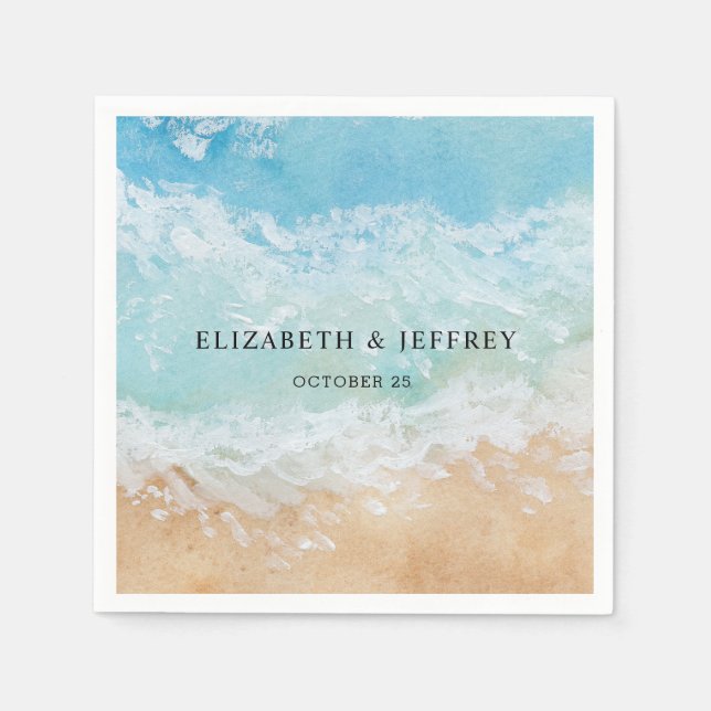 Serviette En Papier Rustique aquarelle été mer plage mariage (Devant)